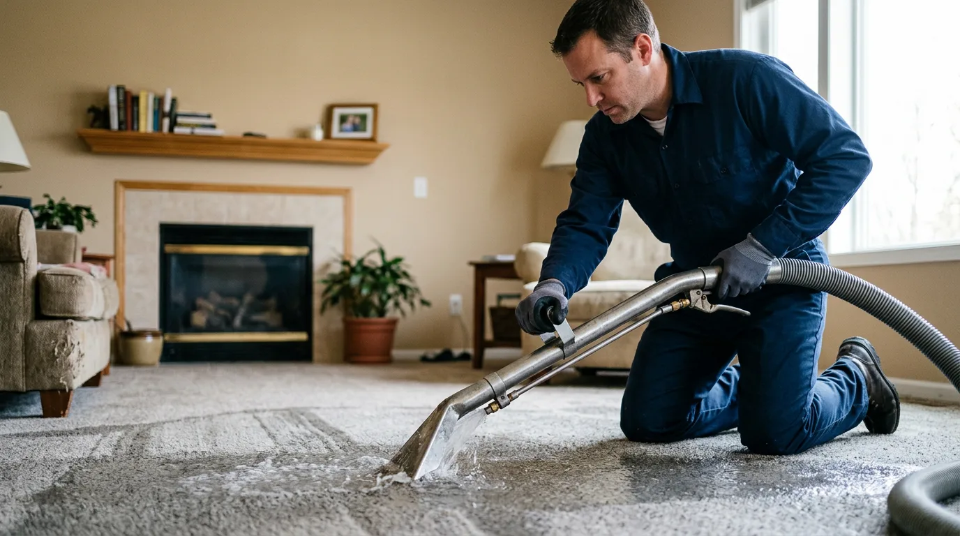 Water damage restoration technician working near Macon, IL